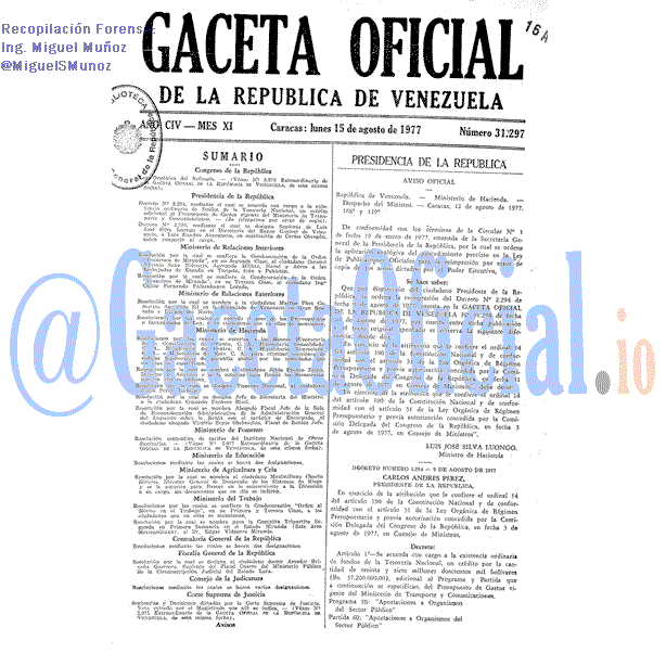 Gaceta Oficial 31297 del 15 Agosto 1977