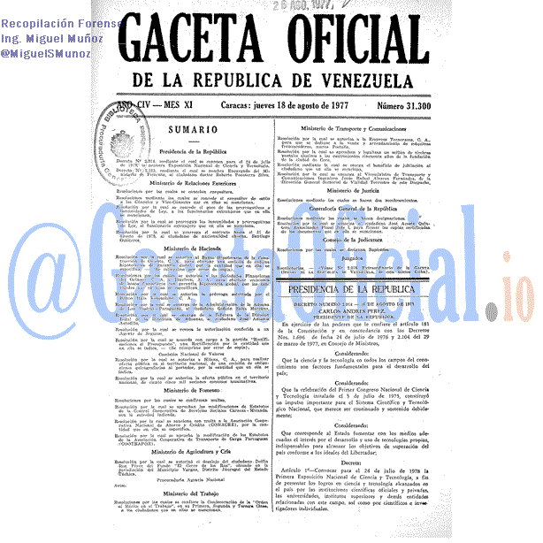 Gaceta Oficial 31300 del 18 Agosto 1977