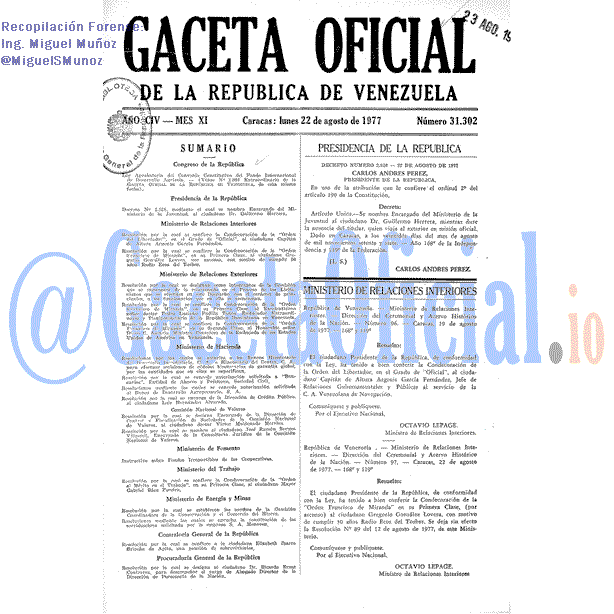 Gaceta Oficial 31302 del 22 Agosto 1977