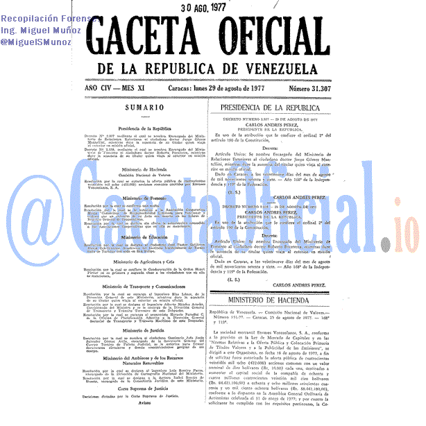Gaceta Oficial 31307 del 29 Agosto 1977