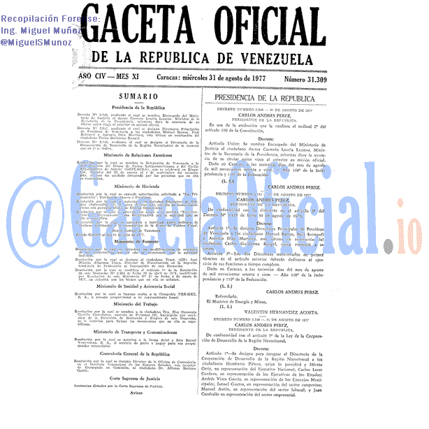 Gaceta Oficial 31309 del 31 Agosto 1977