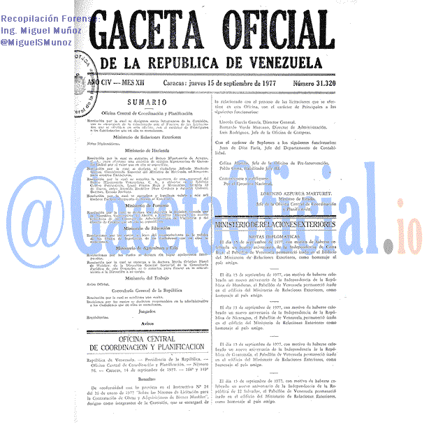 Gaceta Oficial 31320 del 15 Septiembre 1977