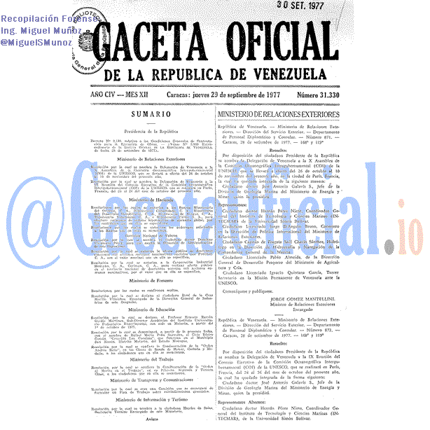 Gaceta Oficial 31330 del 29 Septiembre 1977