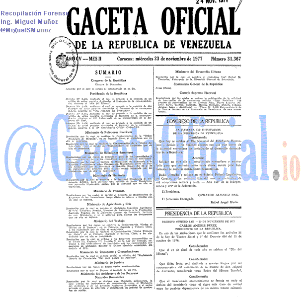 Gaceta Oficial 31367 del 23 Noviembre 1977