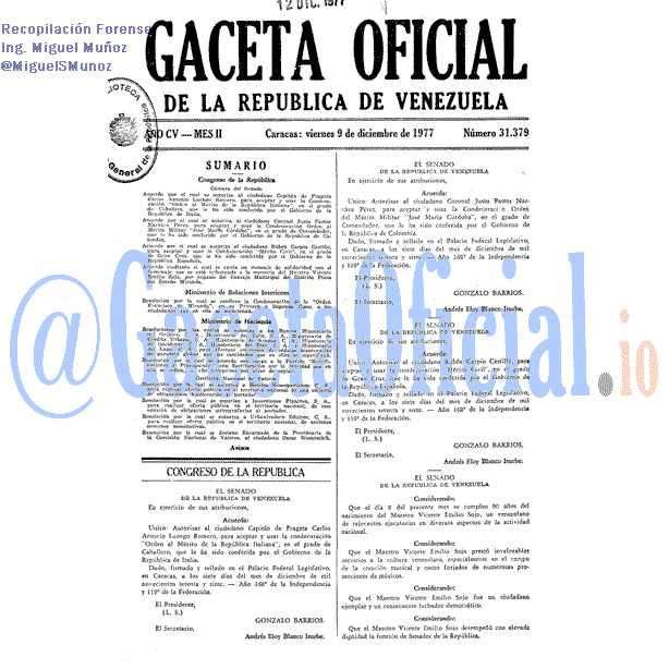 Gaceta Oficial 31379 del 9 Diciembre 1977