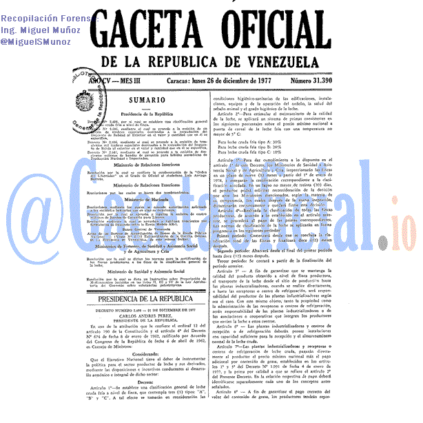Gaceta Oficial 31390 del 26 Diciembre 1977