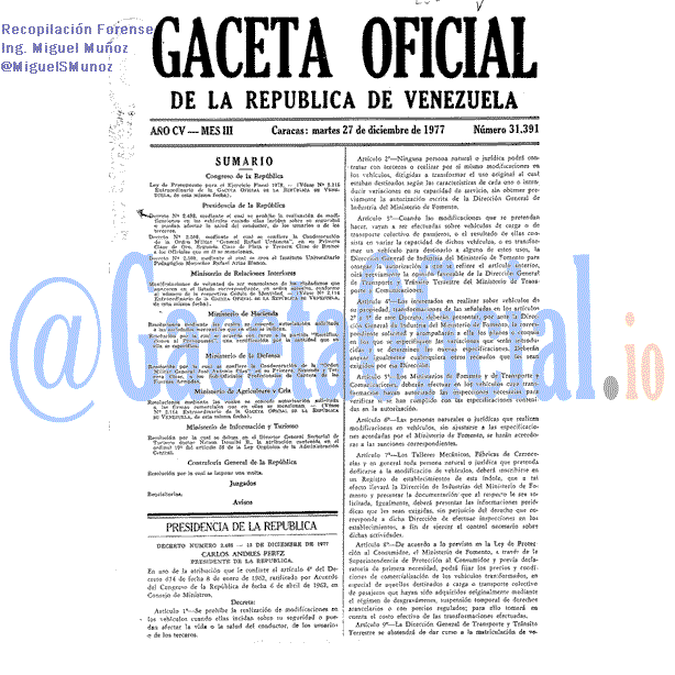 Gaceta Oficial 31391 del 27 Diciembre 1977