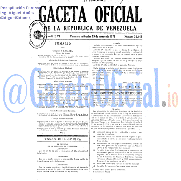 Gaceta Oficial 31448 del 15 Marzo 1978