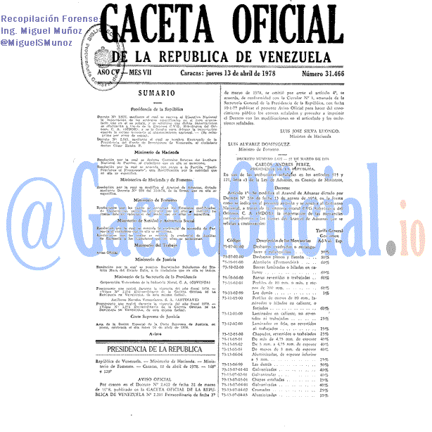 Gaceta Oficial 31466 del 13 Abril 1978