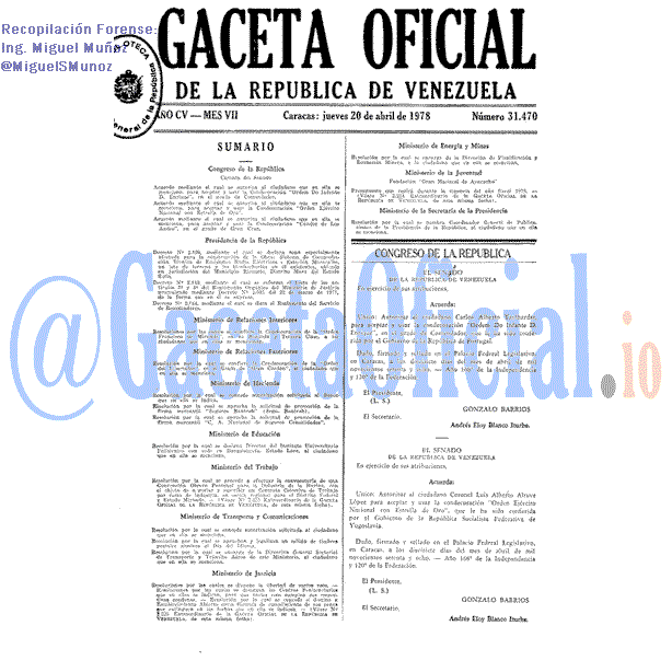 Gaceta Oficial 31470 del 20 Abril 1978