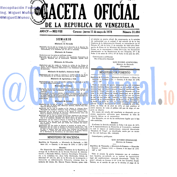 Gaceta Oficial 31484 del 11 Mayo 1978