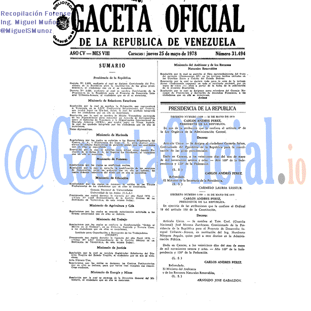 Gaceta Oficial 31494 del 25 Mayo 1978