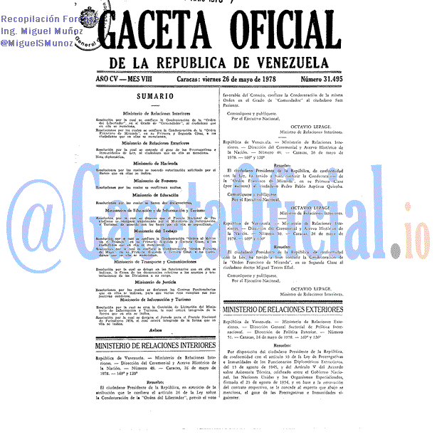 Gaceta Oficial 31495 del 26 Mayo 1978