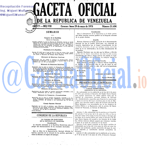 Gaceta Oficial 31496 del 29 Mayo 1978