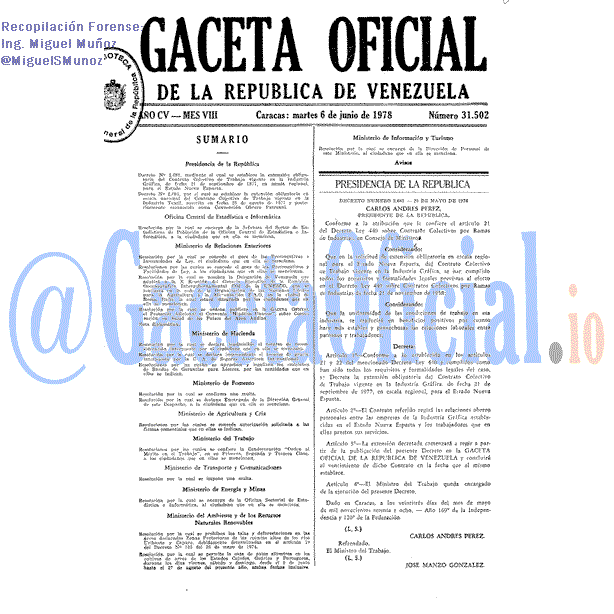 Gaceta Oficial 31502 del 6 Junio 1978