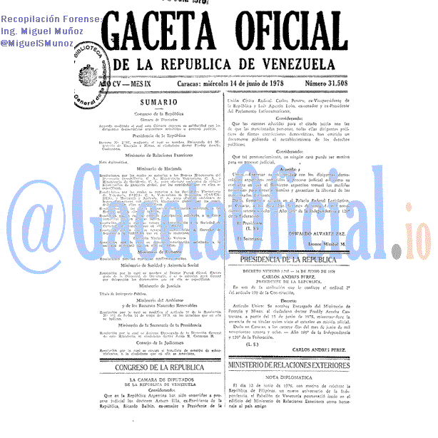 Gaceta Oficial 31508 del 14 Junio 1978