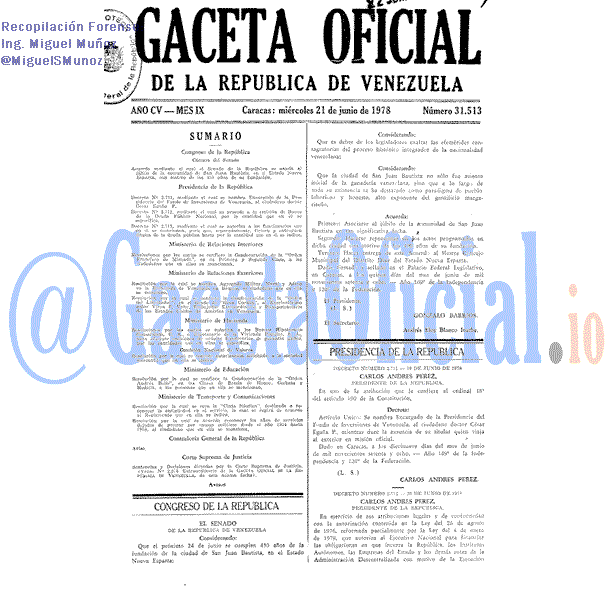 Gaceta Oficial 31513 del 21 Junio 1978