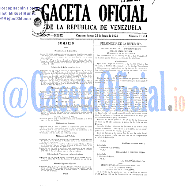 Gaceta Oficial 31514 del 22 Junio 1978