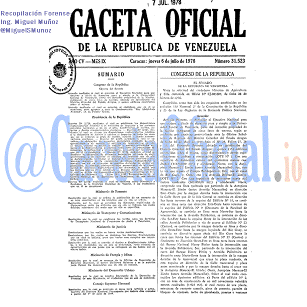 Gaceta Oficial 31523 del 6 Julio 1978