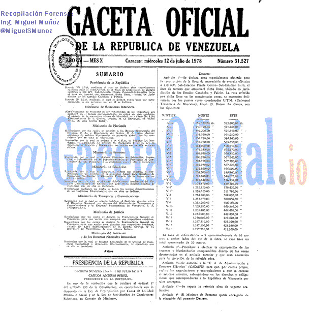 Gaceta Oficial 31527 del 12 Julio 1978