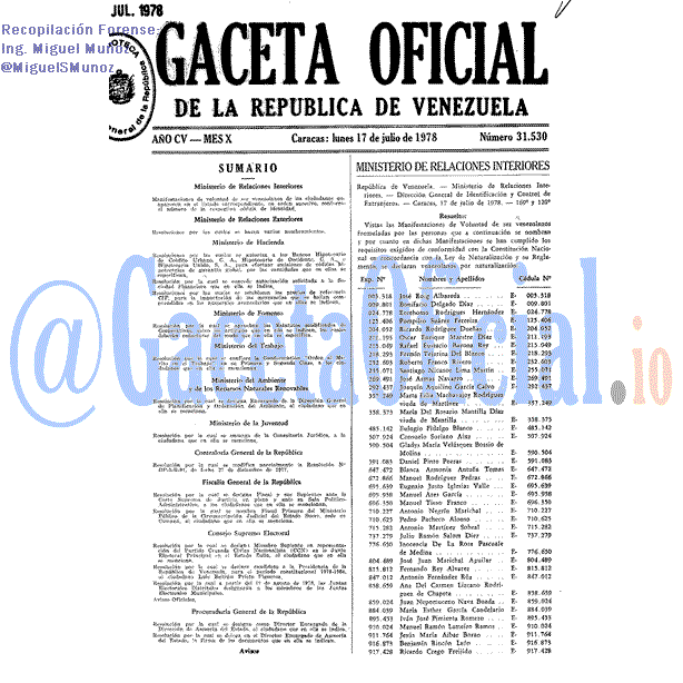 Gaceta Oficial 31530 del 17 Julio 1978