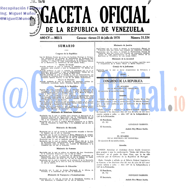 Gaceta Oficial 31534 del 21 Julio 1978