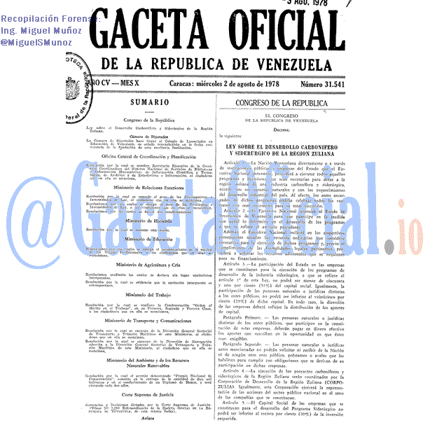 Gaceta Oficial 31541 del 2 Agosto 1978