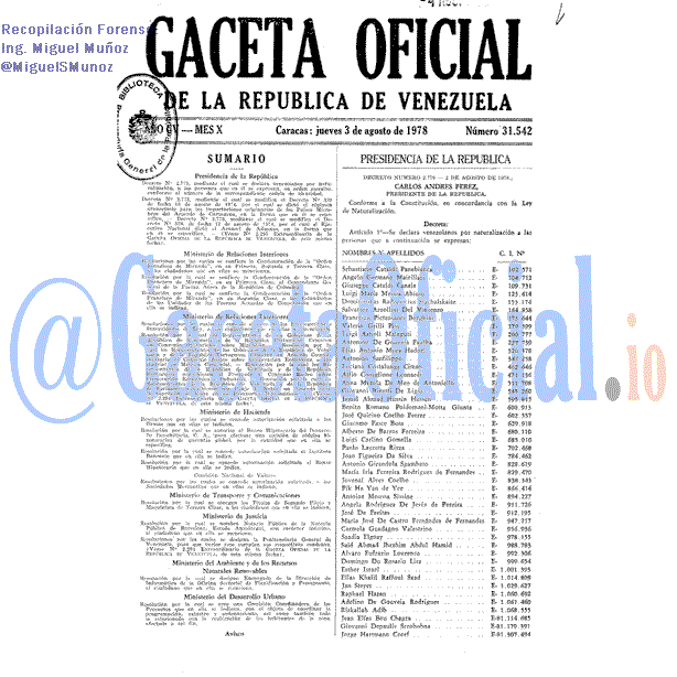 Gaceta Oficial 31542 del 3 Agosto 1978