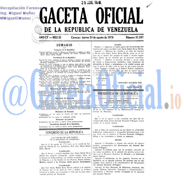 Gaceta Oficial 31557 del 24 Agosto 1978