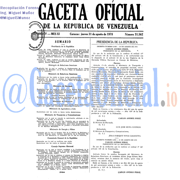 Gaceta Oficial 31562 del 31 Agosto 1978