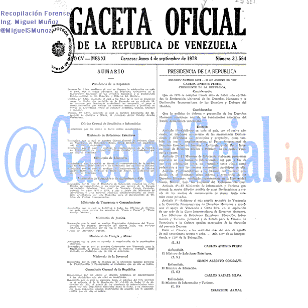 Gaceta Oficial 31564 del 4 Septiembre 1978