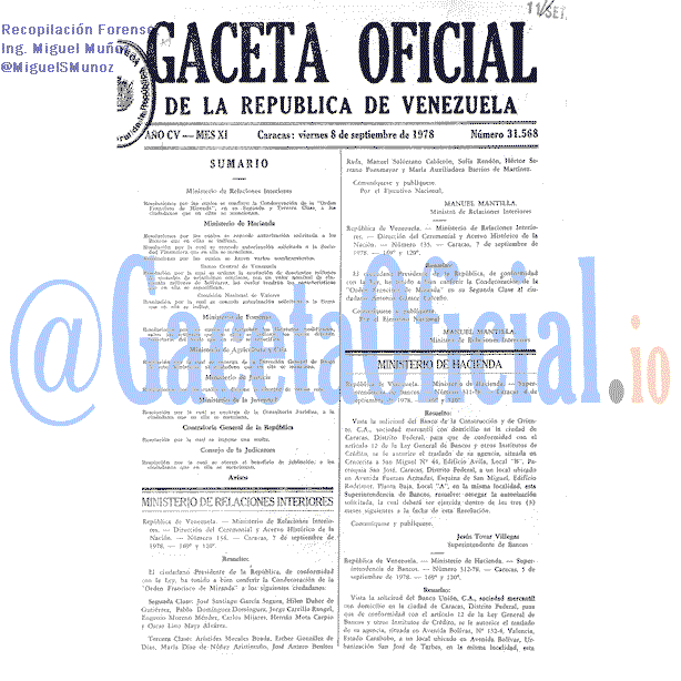 Gaceta Oficial 31568 del 8 Septiembre 1978