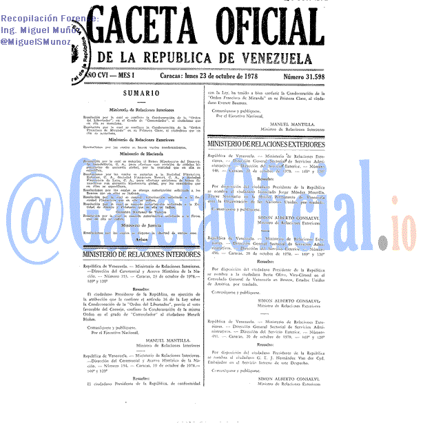 Gaceta Oficial 31598 del 23 Octubre 1978