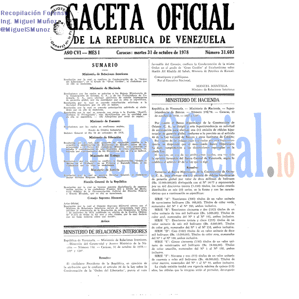 Gaceta Oficial 31603 del 31 Octubre 1978
