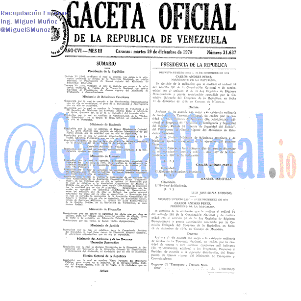 Gaceta Oficial 31637 del 19 Diciembre 1978