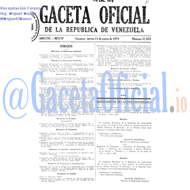 Gaceta Oficial 31652 del 11 Enero 1979