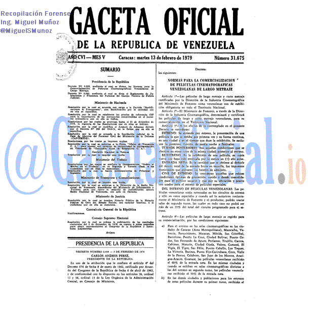Gaceta Oficial 31675 del 13 Febrero 1979