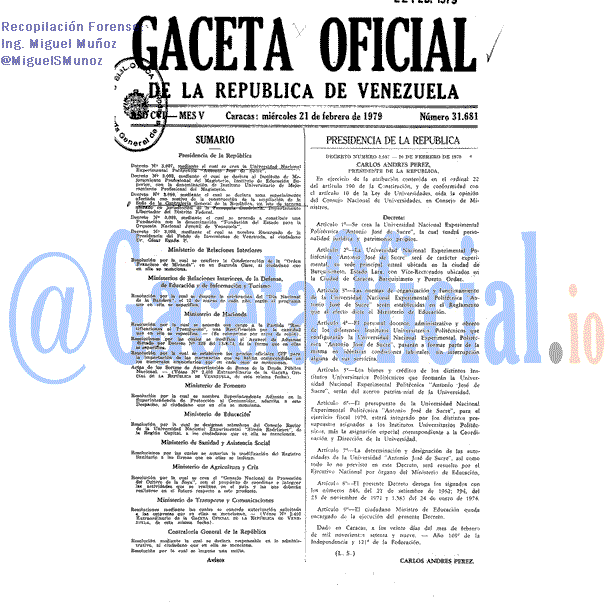 Gaceta Oficial 31681 del 21 Febrero 1979