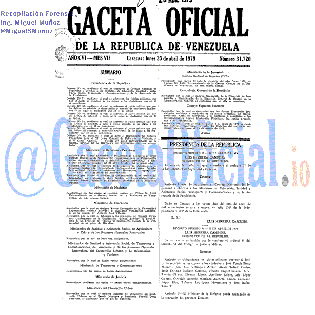 Gaceta Oficial 31720 del 23 Abril 1979