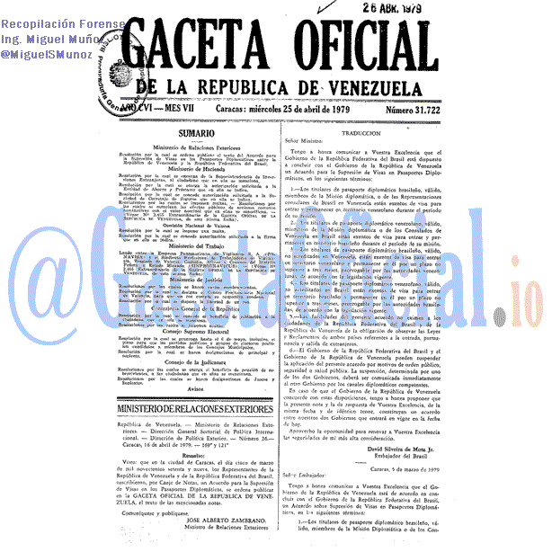 Gaceta Oficial 31722 del 25 Abril 1979