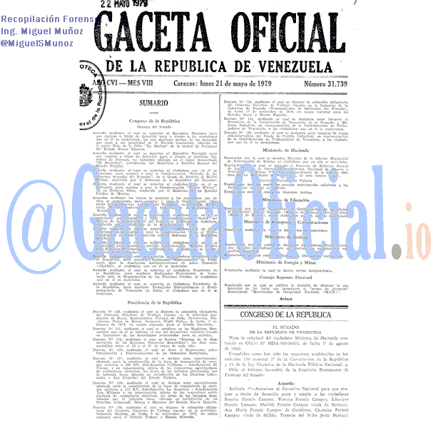 Gaceta Oficial 31739 del 21 Mayo 1979
