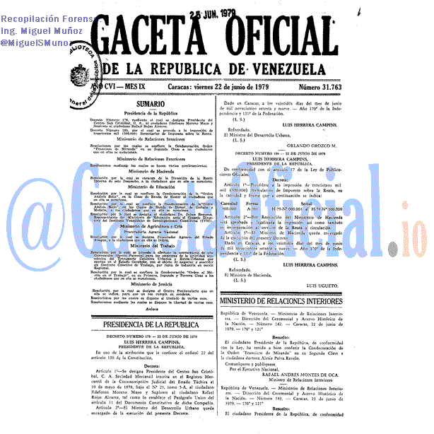Gaceta Oficial 31763 del 22 Junio 1979
