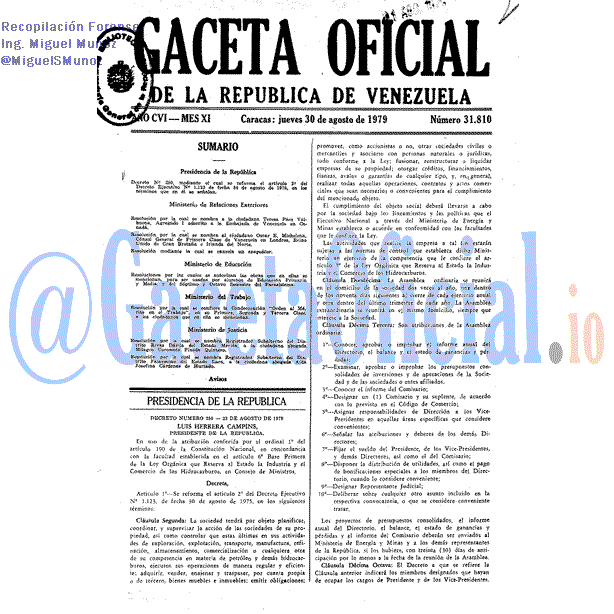 Gaceta Oficial 31810 del 30 Agosto 1979