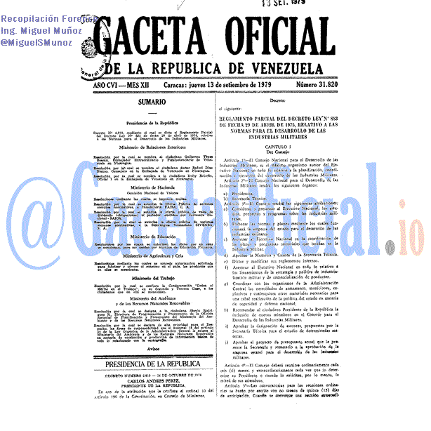 Gaceta Oficial 31820 del 13 Septiembre 1979