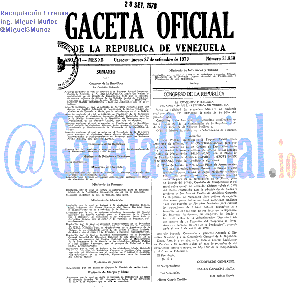Gaceta Oficial 31830 del 27 Septiembre 1979