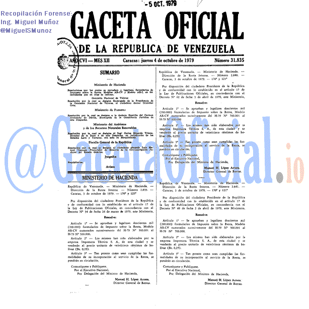 Gaceta Oficial 31835 del 4 Octubre 1979