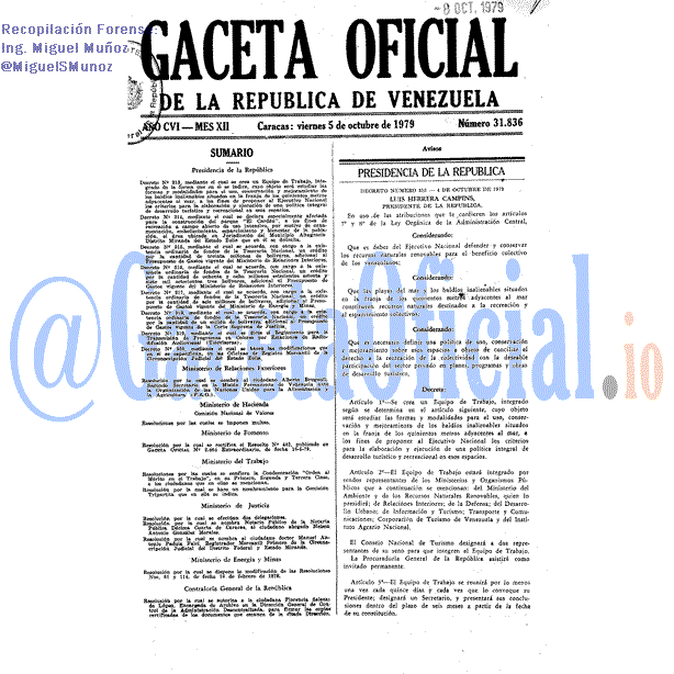 Gaceta Oficial 31836 del 5 Octubre 1979