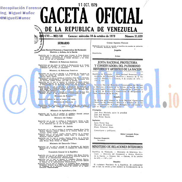 Gaceta Oficial 31839 del 10 Octubre 1979