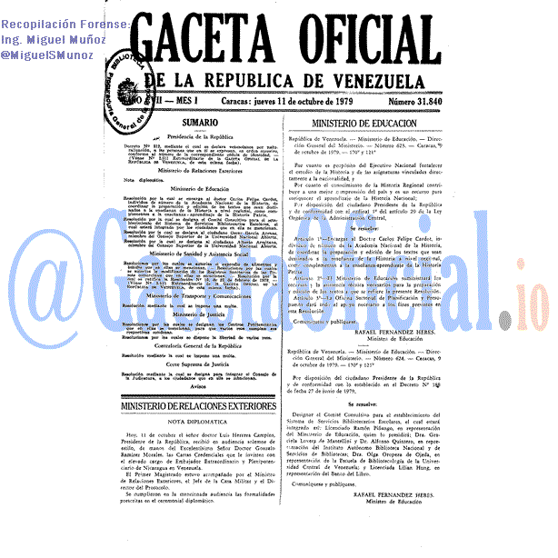 Gaceta Oficial 31840 del 11 Octubre 1979
