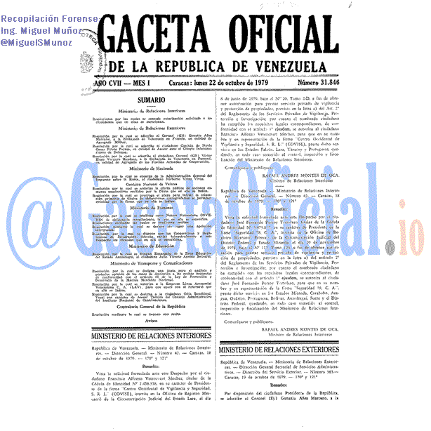 Gaceta Oficial 31846 del 22 Octubre 1979